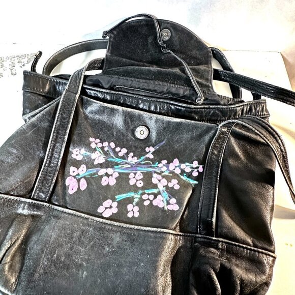 Lew n Me Handbag Shoulder Leather Concho Black Floral Cherry Blossom Rose Tooled - Picture 4 of 7